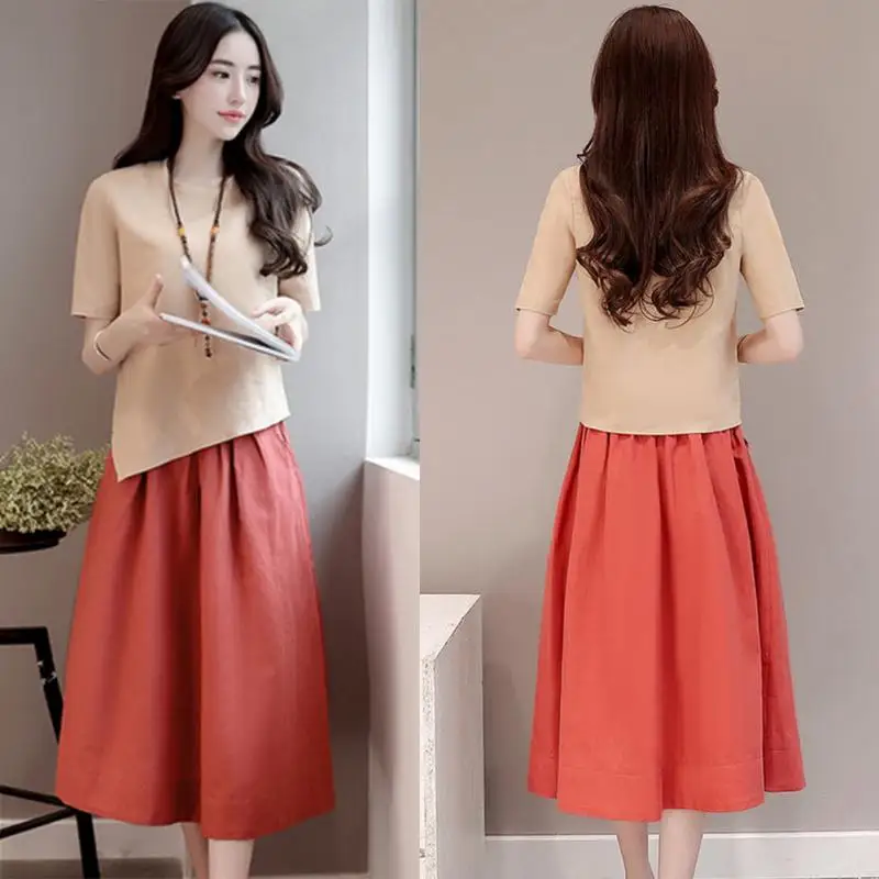 Летние модные женские свободные льняные длинное платье с круглым вырезом