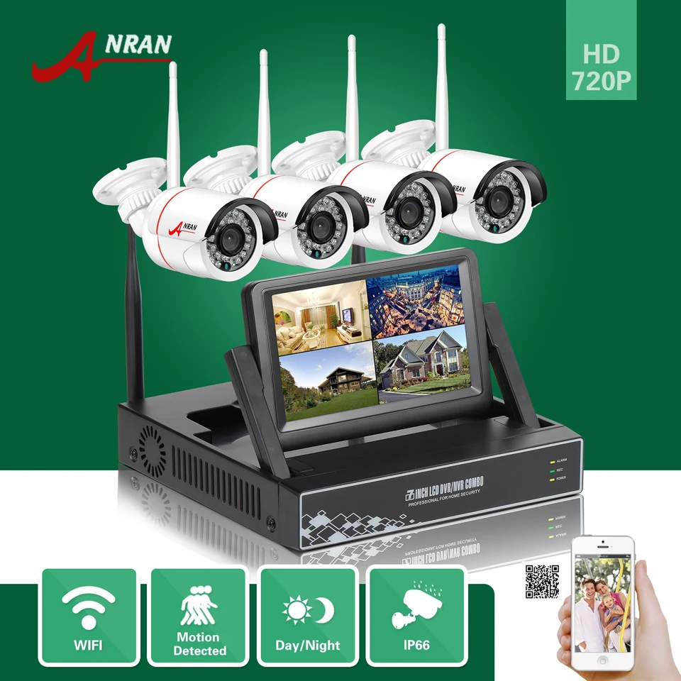 

ANRAN P2P HDMI 7'LCD Monitor 4CH WIFI NVR IP66 Waterproof CCTV Security 720P Wireless IP Camera Surveillance System With 1TB HDD