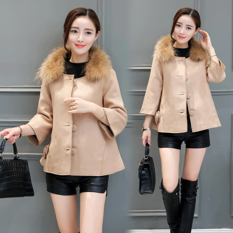 

new winter cloak air fragrance woolen cloth coat women top overcoat with fur collar single-breasted korean fashion lady outfit