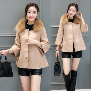 

new winter cloak air fragrance woolen cloth coat women top overcoat with fur collar single-breasted korean fashion lady outfit