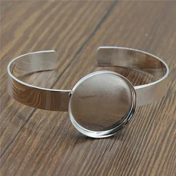 

Fit 25mm Round & Square Glass Cabochon Shiny Silver Color Cuff Bangle Base Wide Adjustable Bangle Bracelet Jewelry Findings