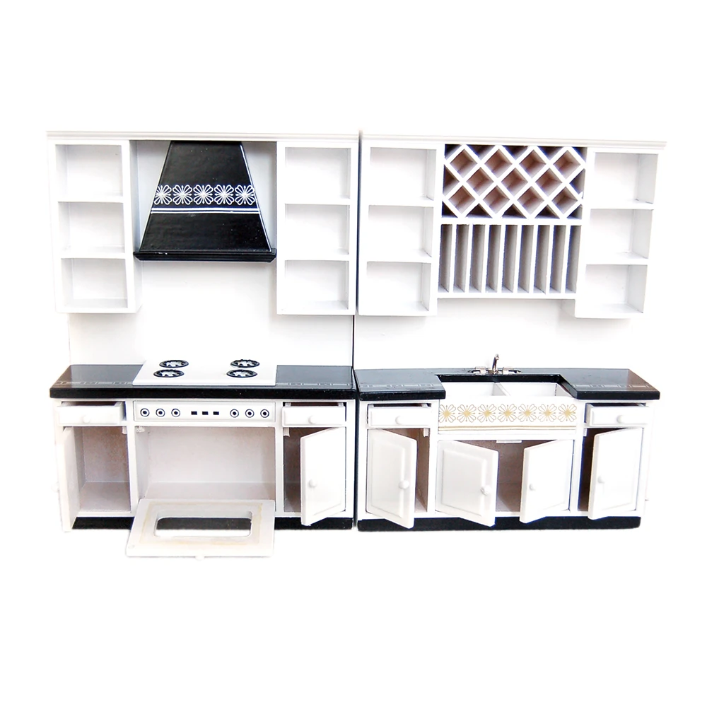 Casa de Bonecas em Miniatura Armários de Cozinha Conjunto Madeira Móveis Bacia Fogão Contador Wd025 1:12 3 Cheap Brinquedos de cozinha