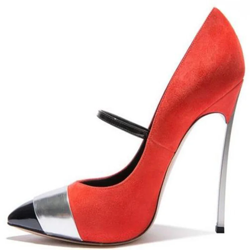 

2017 Spring Elegant Mixed Color Large Size Flock Brand New Women Pumps Pointed Toe Thin High Heels Red Blue Ladies Shoes