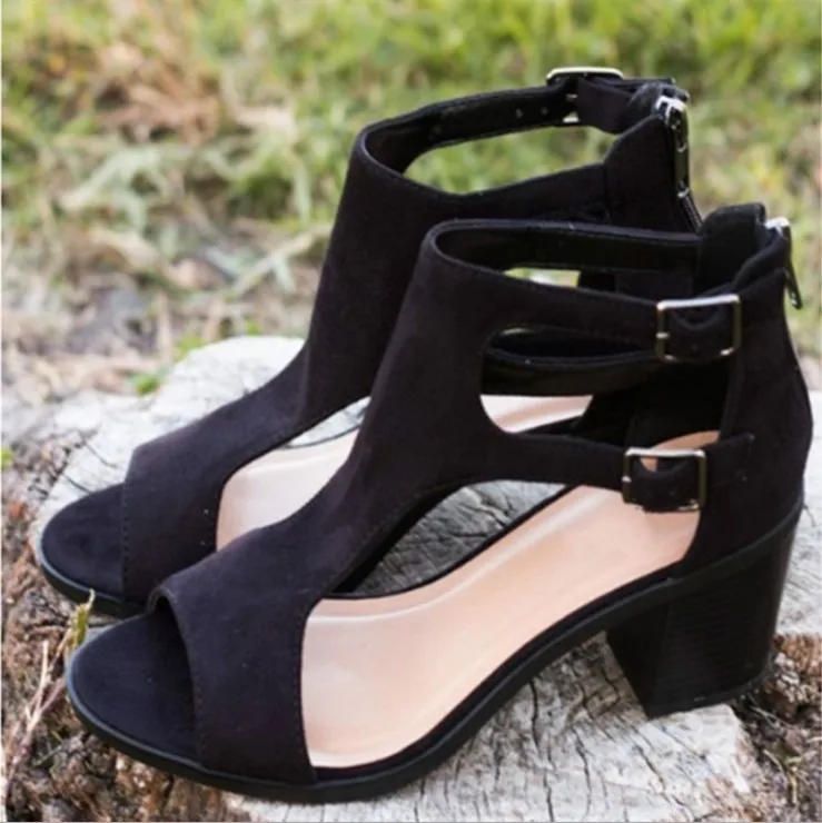 

EOEODOIT Women Summer High Heels Sandals Open Toe Side Empty Hollow Block Heels Pumps Sandals Plus Size Shoes For Female