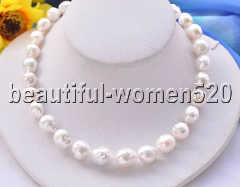 

Z8692 13mm White Almost Round Edison KESHI PEARL NECKLACE Ball CZ 17inch