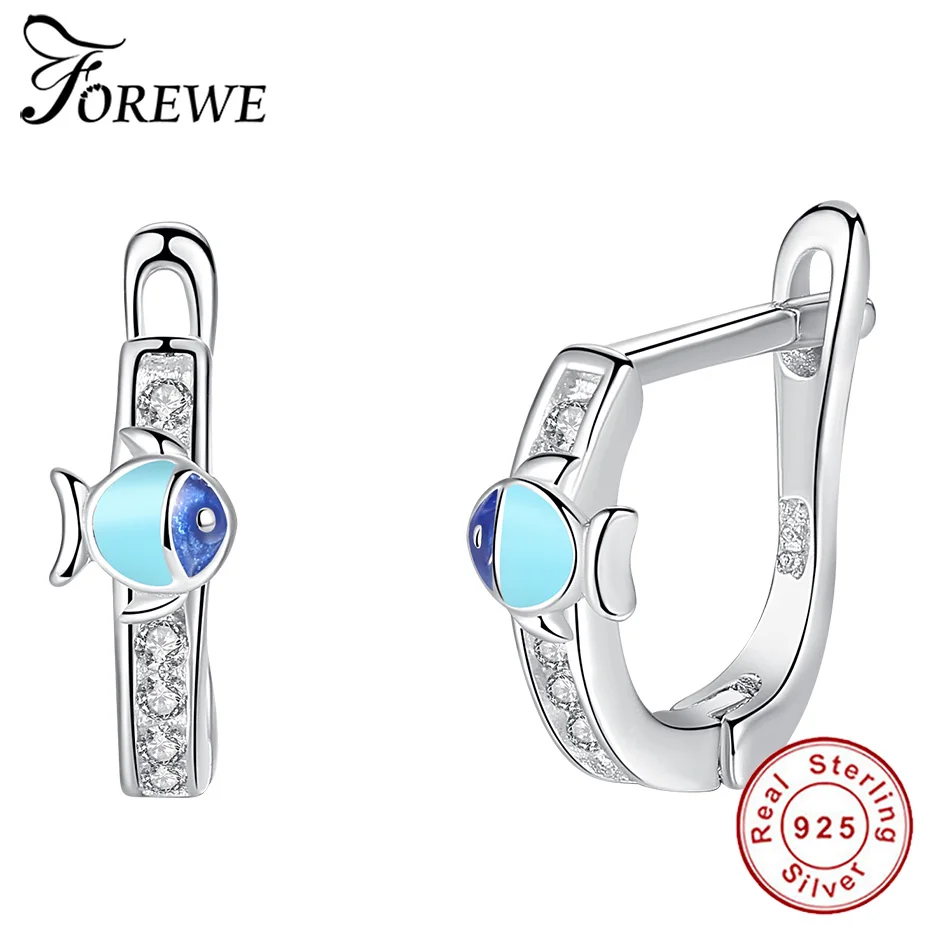 

100% Authentic 925 Sterling Silver Stud Earrings Cartoon Blue Fish Color Enamel Stud Earrings For Kids Fashion Silver Jewelry