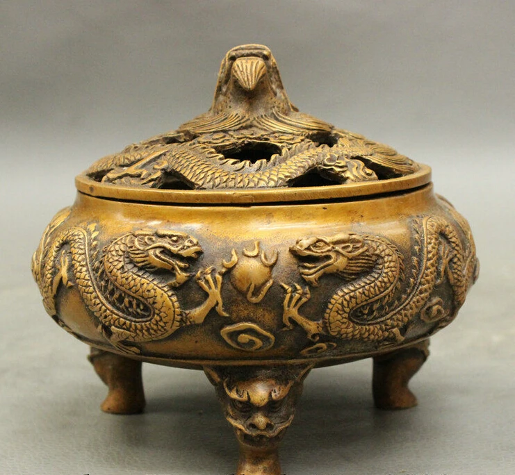 

Chinese Bronze Fly Dragon Lion Head Statue 3 Foot Box Incense Burner Censer