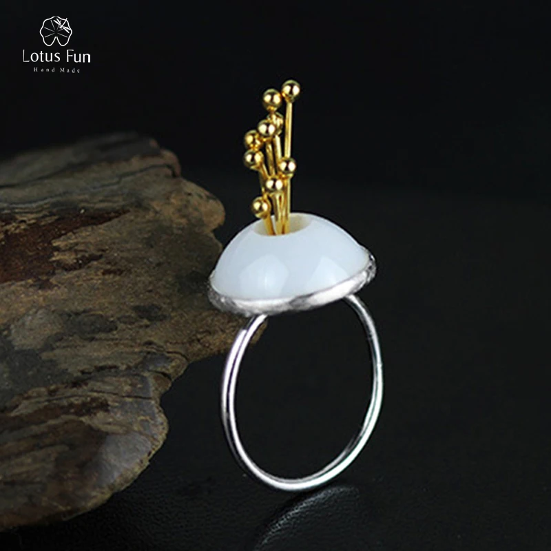 

Lotus Fun 925 Sterling Silver Ring for Women Round White Ceramics Adjustable Handmade Ethnic Jewelry Gifts for Girl Birthday