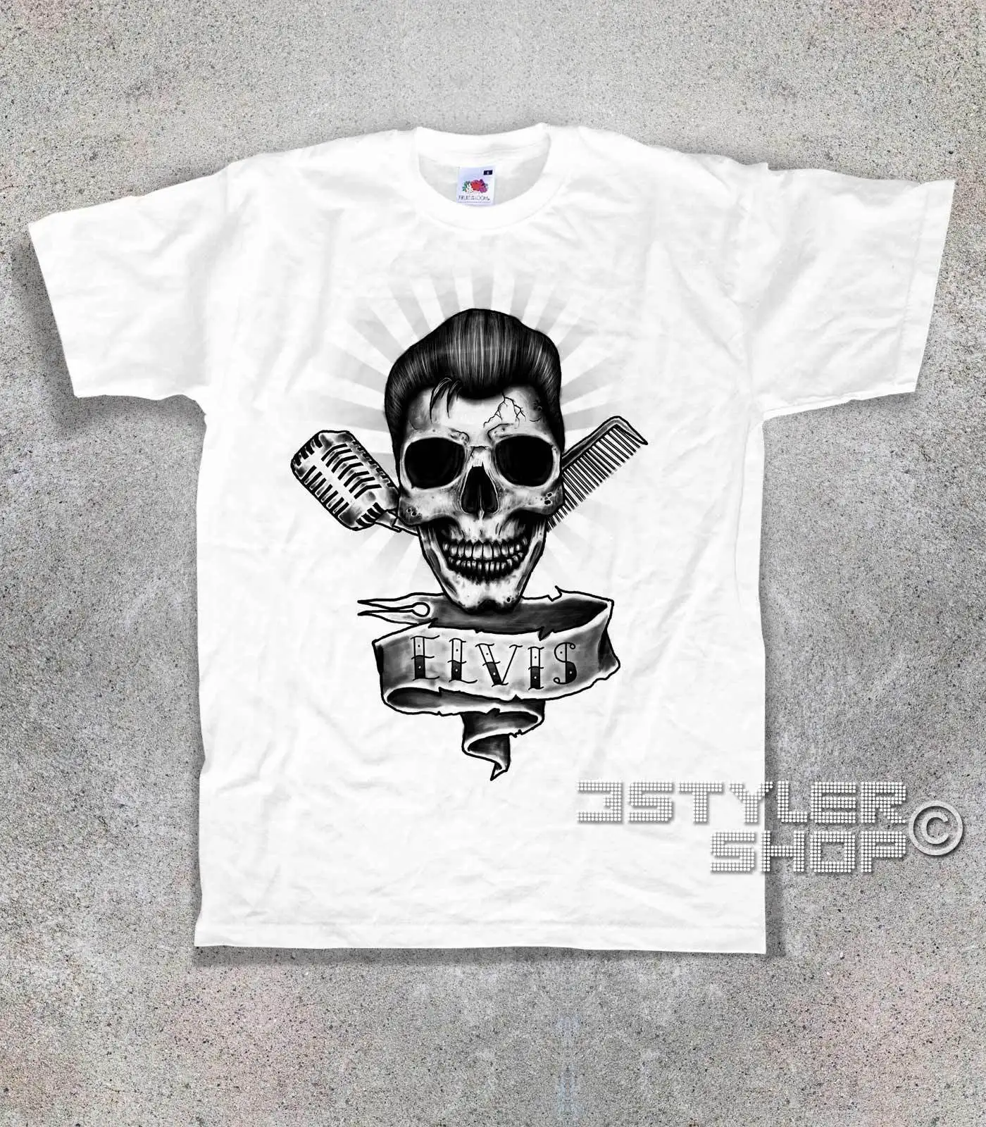 Футболка ELVIS PRESLEY skull teschio Rock and Roll Memphis Souspicious Mind | Мужская одежда