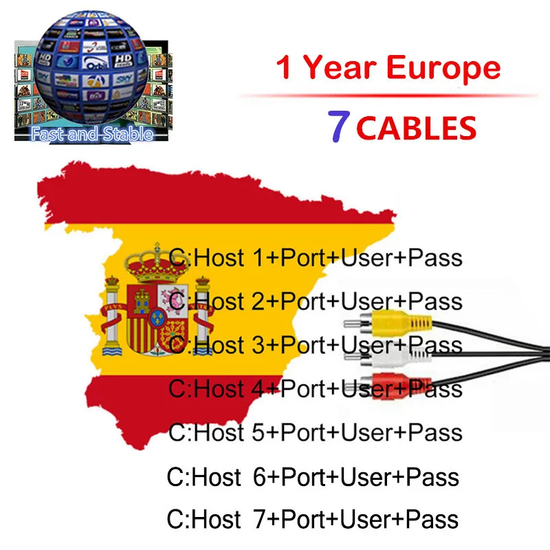 Кабель для 1 года 7 кабелей Европа Испания Германия Польша Италия для DVB S2 ТВ приемник V7 V8 супер через USB спутниковый приемник WiFi