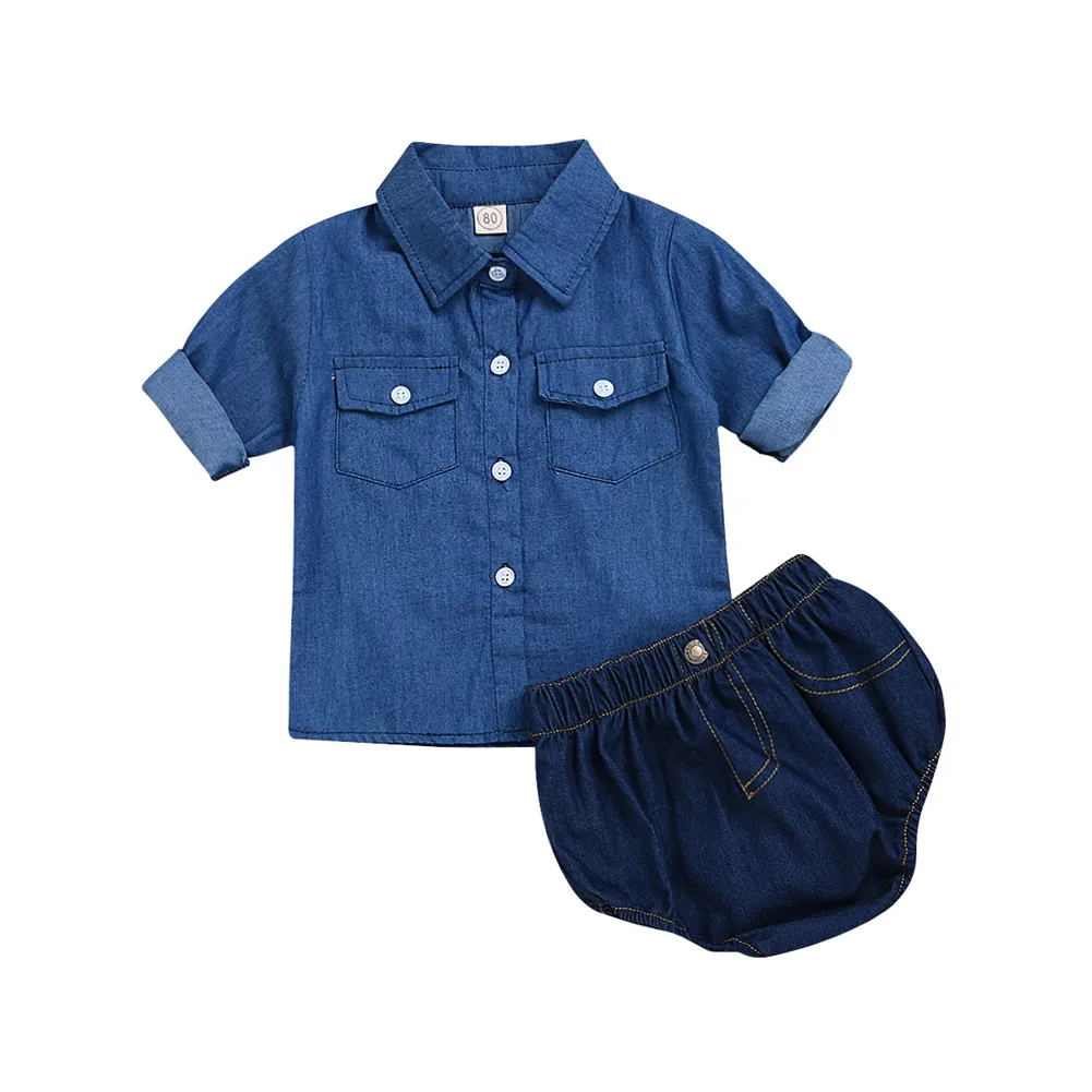 2018 Newborn Infant Baby Girl Denim Outfit Clothes Tops T Shirt+Shorts ...