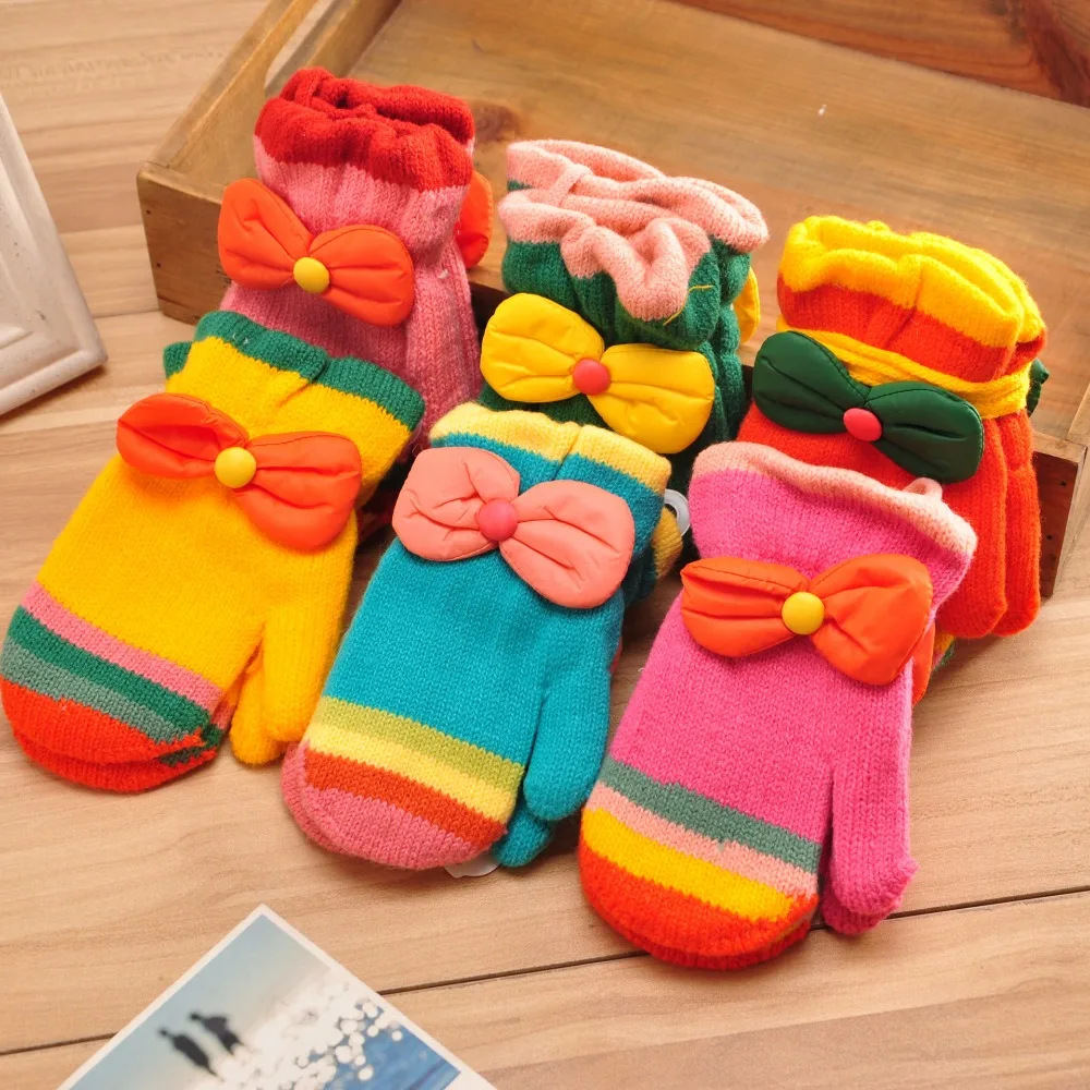 New Kids Gloves Patchwork Bow Infant Gloves Warm Boys Girls Mittens