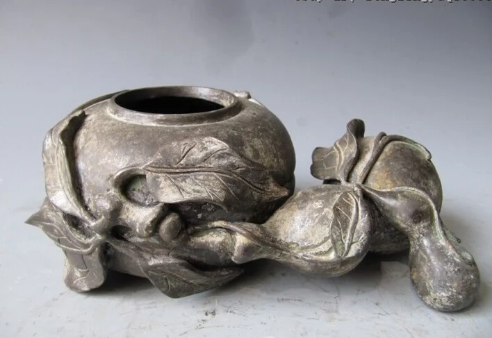 

song voge gem S0660 Chinese Folk 100% Pure Bronze Copper Carved gourd bat kettle jar cruse Crock Pot