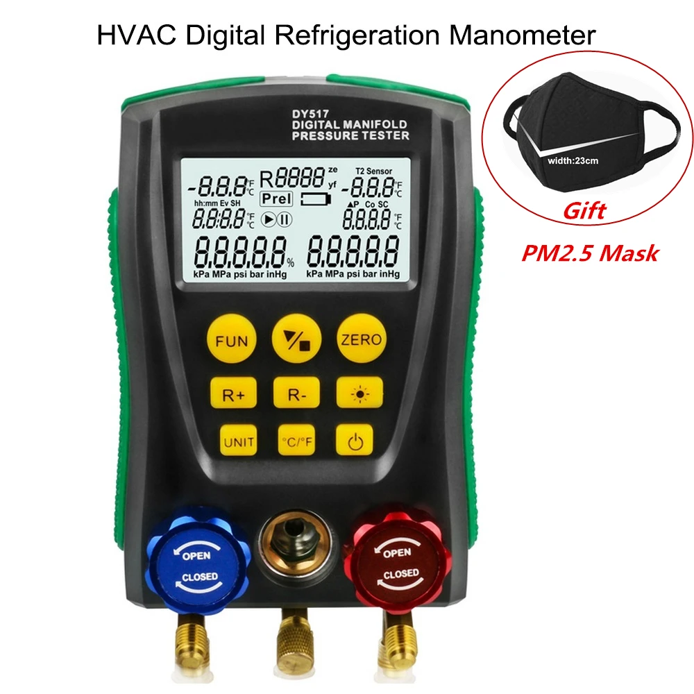 

1 Pcs Digital Vacuum Pressure Manifold Tester Meter DY517 Refrigeration Pressure Gauge HVAC Temperature Tester