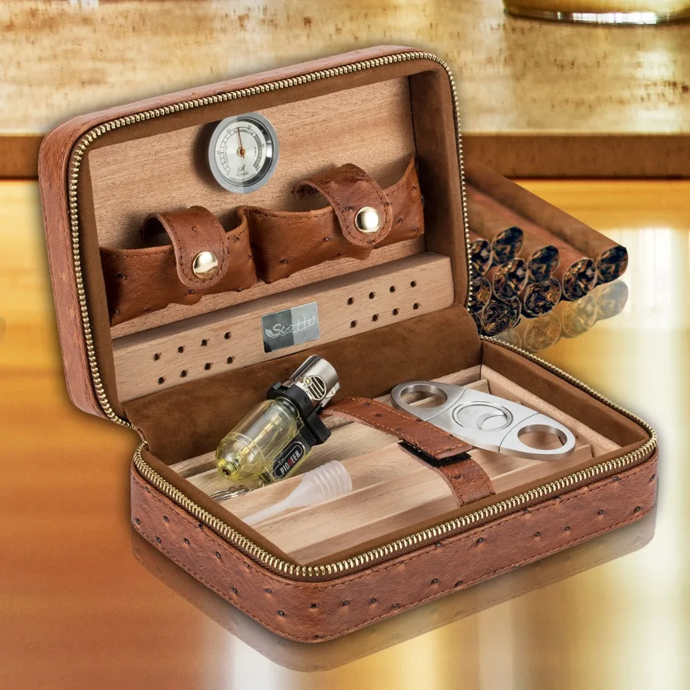 Scotte Portable Travel Cigar Humidor Case (Holds up to 4 Cigars