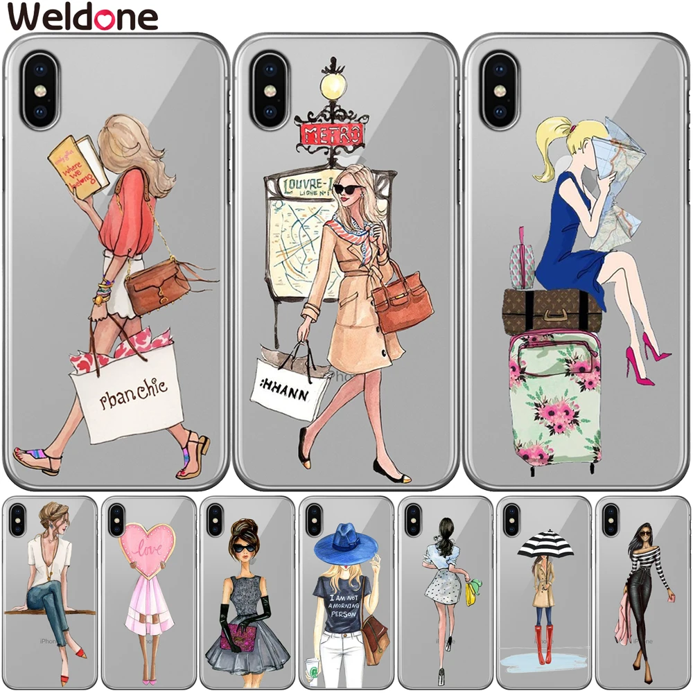 

Weldone Fashion Girls Case Cover For Apple iPhone 7 X 5 5S 6 6s 8 Plus SE Urban Woman Silicone Phone Cases Covers Etui capa
