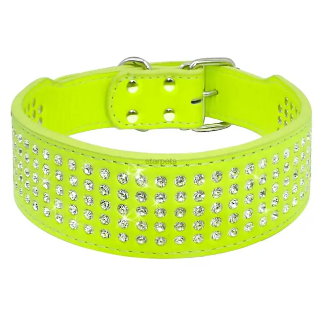 Ewanda Store Rows Rhinestone Diamonds Studded Leather Dog