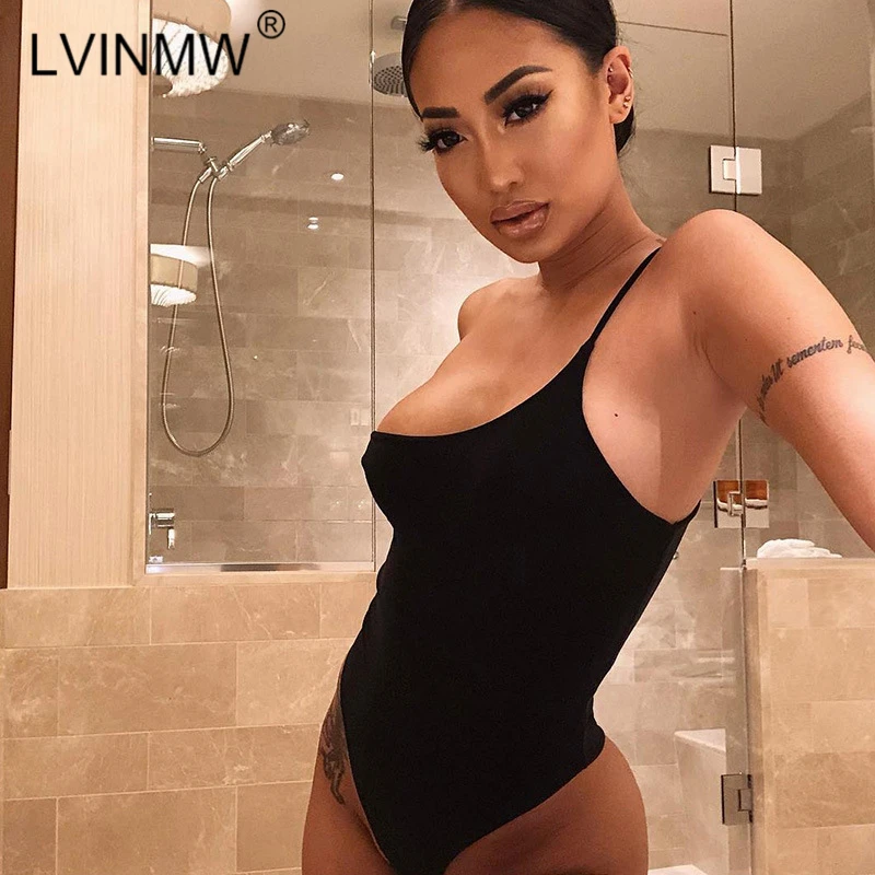

LVINMW Sexy One Shoulder Straps Bodycon Bodysuits New 2019 Summer Women Solid Sleeveless Backless Party Streetwear Body