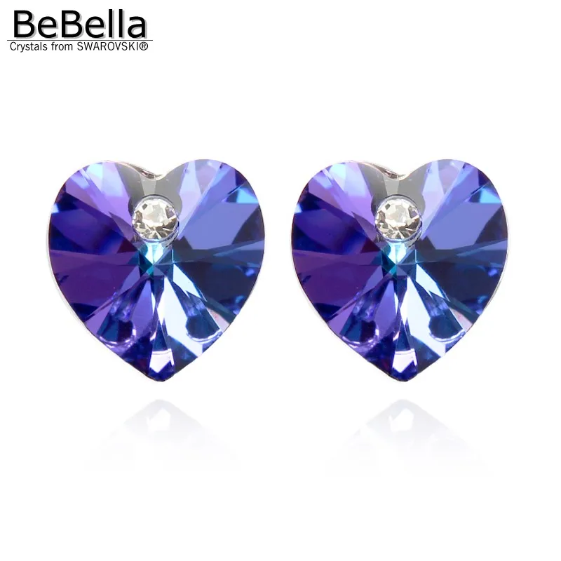

BeBella 15 colors heart crystal stud earrings with Crystals from Swarovski Elements for women gilrs fashion jewelry gift 2018