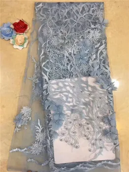 

Excellent 3D flower tulle cloth French net lace fabric with beads for evening dress PDN168(5yards/lot)