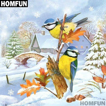 

HOMFUN Full Square/Round Drill 5D DIY Diamond Painting "Snow & Bird" 3D Embroidery Cross Stitch 5D Home Decor Gift A01560