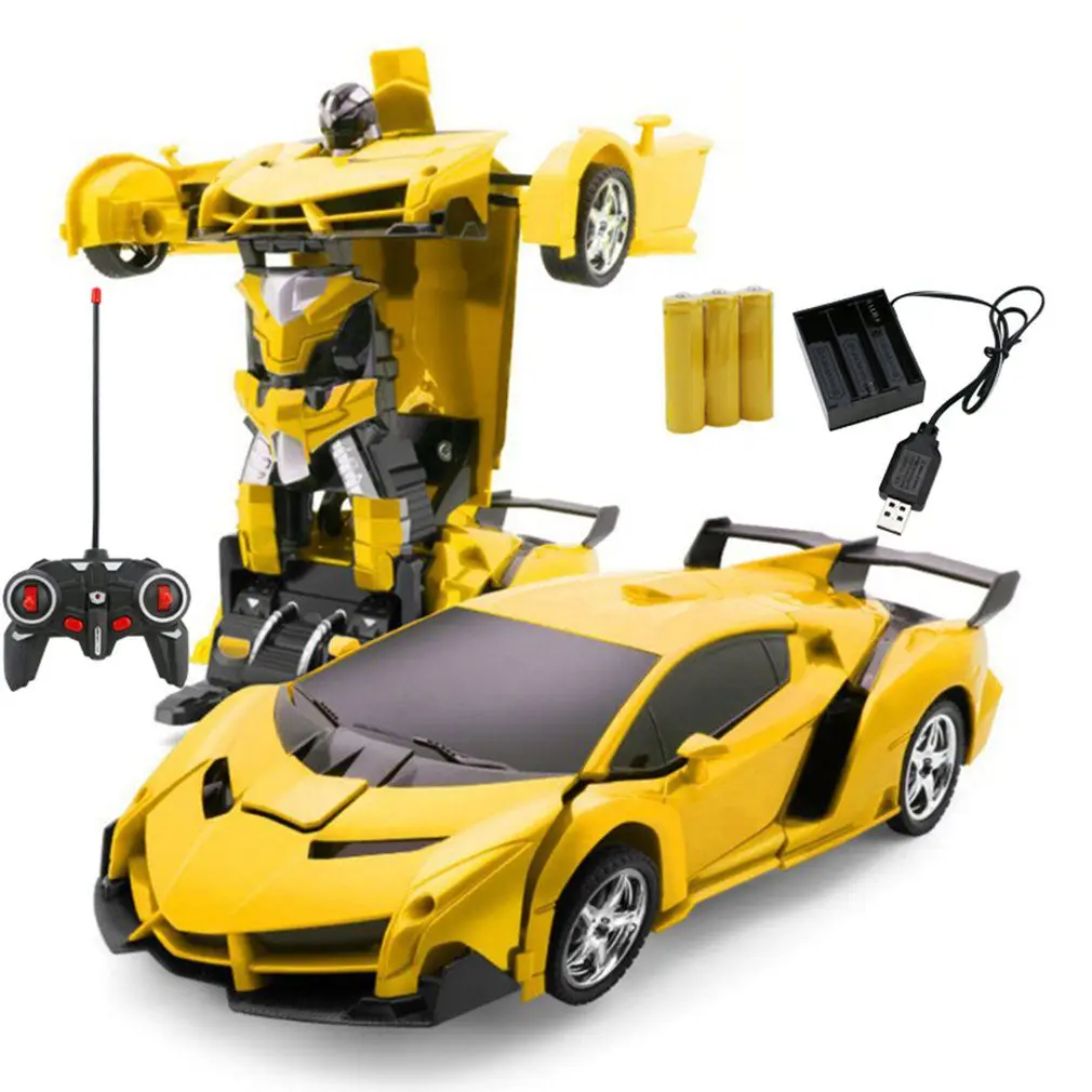 Автомобиль Трансформация Роботы спортивный автомобиль модель роботы игрушки Беспроводная зарядка крутая деформационная машина с батареей RC модель игрушки - Цвет: Yellow