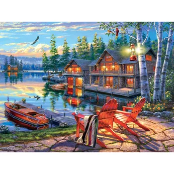 

5D Diy Diamond Painting Cross Stitch Lake House Home Decor Full Rhinestones Mosaic Inlay Diamond Embroidery Handcraft