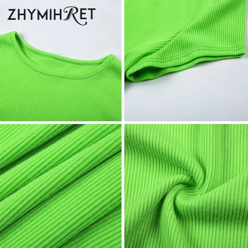 ZHYMIHRET неоновая зеленая женская футболка с круглым вырезом и коротким рукавом