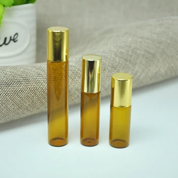 

100pcsX3ml/5ml/10ml empty brown glass bottle eye cream bottle with Metal Ball Glass Roll on Bottles