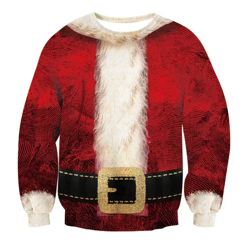  Unisex Men Women 2020 Ugly Christmas Sweatshirt Vacation Santa Elf Funny Christmas Fake Hair Jumper