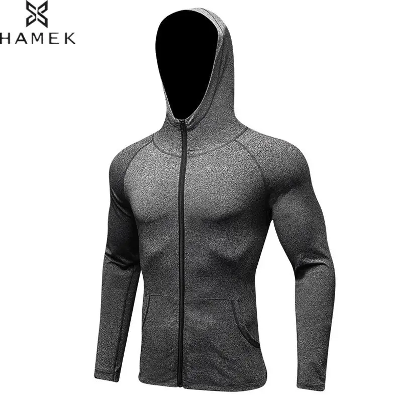 Cool Design Men Training Jacket Hooded Zipper Running Coat Anti Sweat
