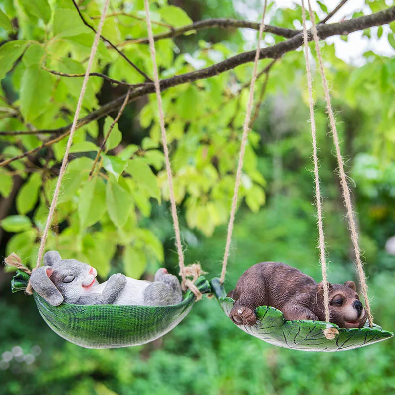 Смола моделирование для кошек, собак, кроликов Медведь Фигурка Лягушки скульптура животного Пастырское дерево подвесное балконное украшение изготовление садовых украшений