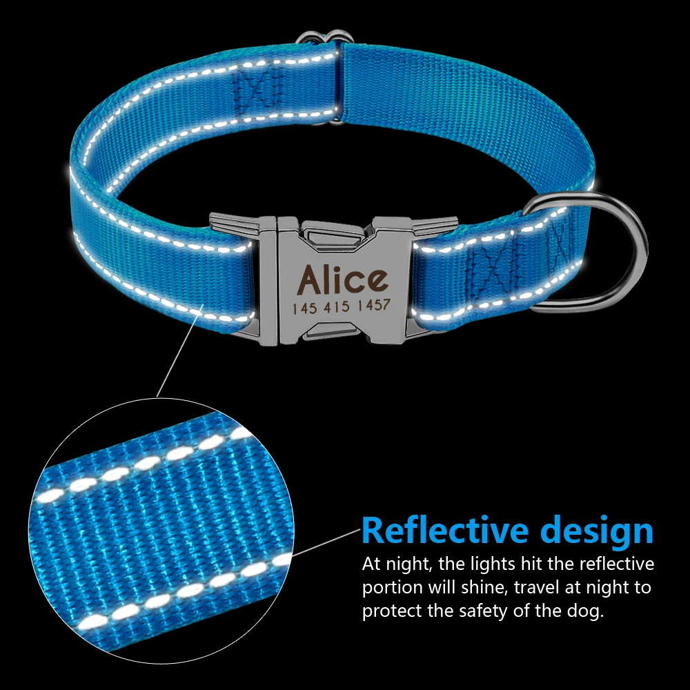 Dog Collar Nylon Reflective Anti-lost Tag For Small Medium Dogs