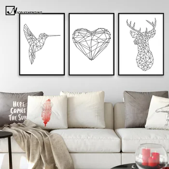 

Nordic Style Wall Art Canvas Painting Poster Abstract Print Geometry Deer Heart Decorative Picture for Living Room Home Decor