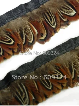 

Free shipping 10yards/lot Ringneck Pheasant Almond Feather Trimming Fringe