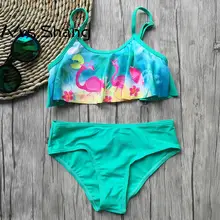 Купальник для девочки от 3 до 10 лет, Детская купальная одежда из двух предметов, бикини для маленьких девочек, купальный костюм с принтом фламинго, купальная Одежда для девочек