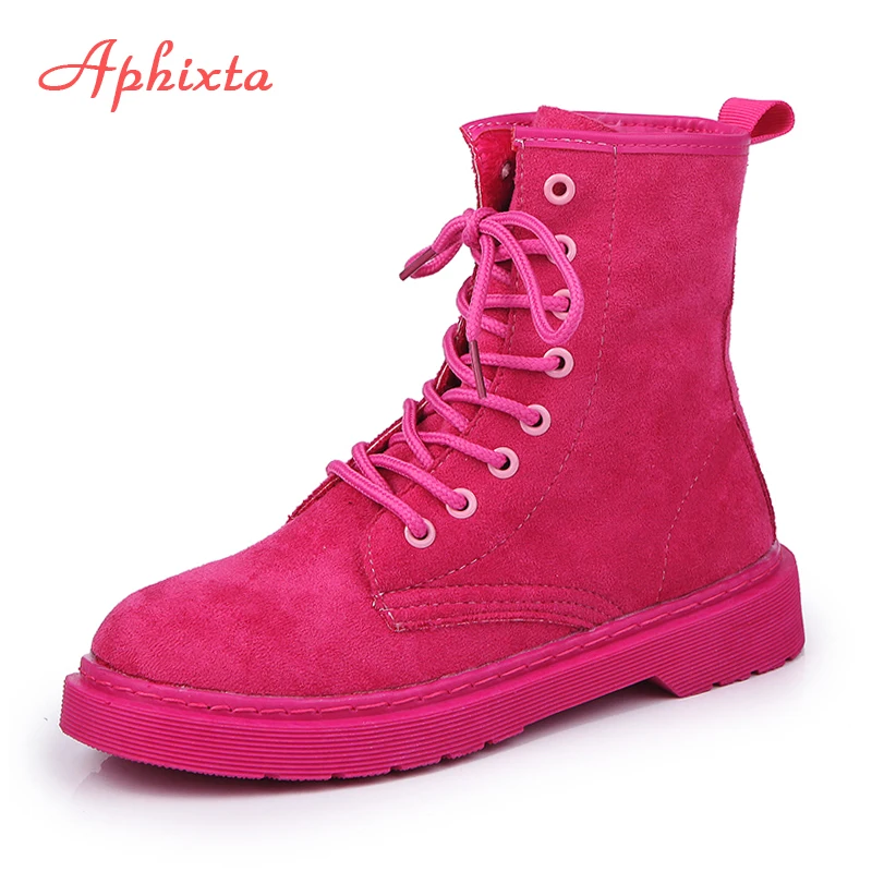 

Aphixta Fashion Ankle Boots Women Lace-up Flat Heel Shoes Woman Platform PU Leather Boots Lace up Women Shoes Girls