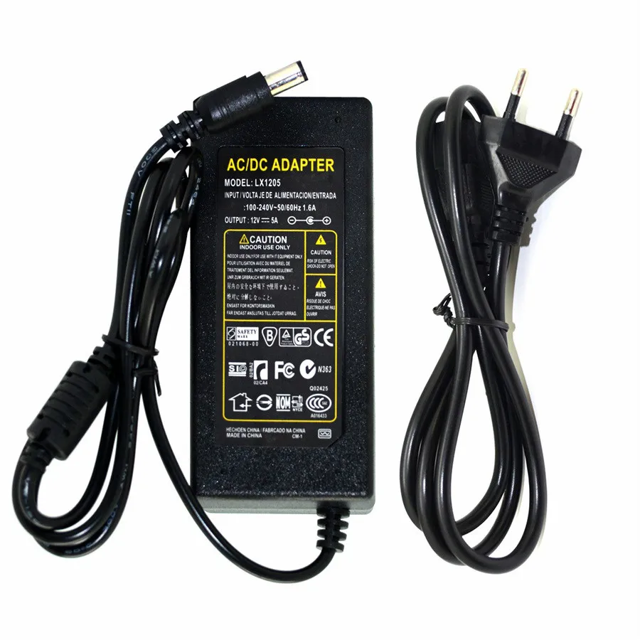 ESCAM 12В 5А 60 Вт блок питания трансформатор переключатель AC100-240V к DC12V адаптер для