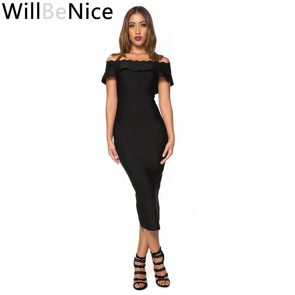 WillBeNice черный дешево высокое качество сексуальная леди с открытыми плечами Bodycon Вечерние Длинное Бандажное платье