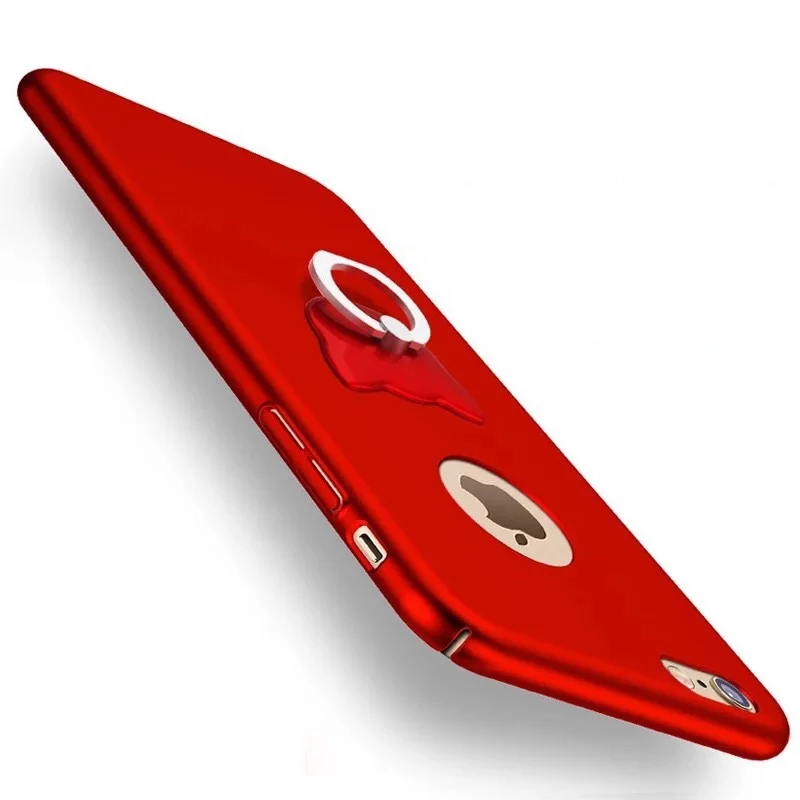 Hard Black Red Cover For iPhone 6s Cases Shell For iPhone 6 6S Plus 7 8 plus 5s se 5 Case Matte Cover Capa with Ring Holder