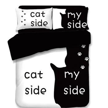 

New cat side and my side Lovers Duvet Cover Set For Couple Wedding Queen Double Size Back And White Bedding Sets 3pcs