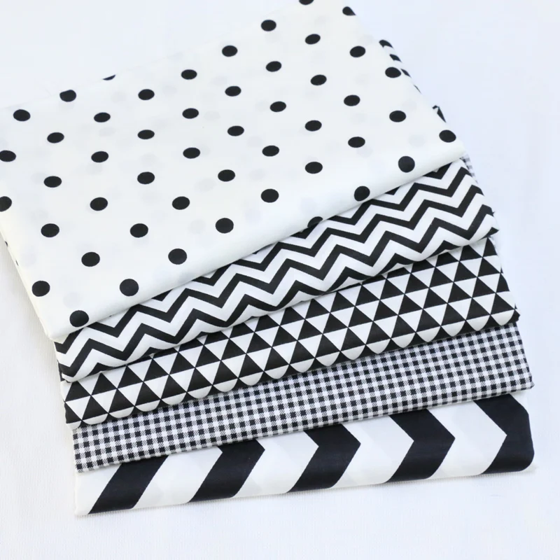 

5pcs/lot 50x40cm Black dots and waves Cotton Fabric quilting Baby Cloth Kids bedding patchwork tissue home Textile Sewing fabric