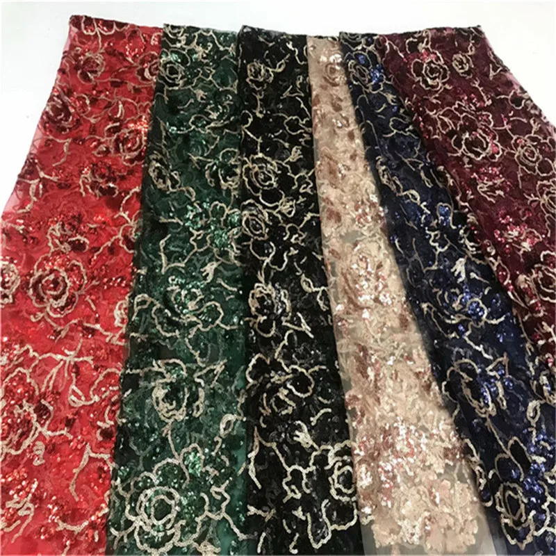 2019 Hot Sale Black Embroidered African Lace Fabric High Quality With sequins French Net Guipure Fabrics red gold green | Дом и сад