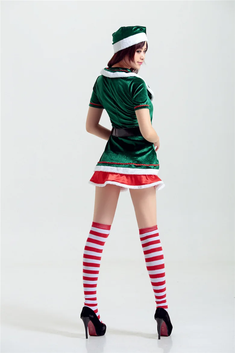 Новый горячий Рождественский косплей Эльф Костюм Сексуальное зеленое и красное платье пояс головной убор для взрослых женщин форма