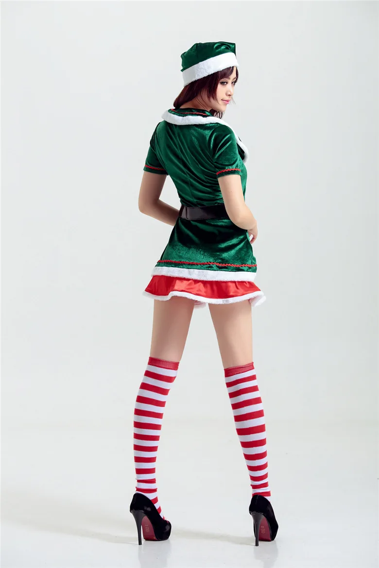 Cosplay&ware Christmas Cosplay Elf Costume Sexy Green And Red Dress Belt Headwear Adult Women Uniform Temptation Masquerade -Cosplayware Store
