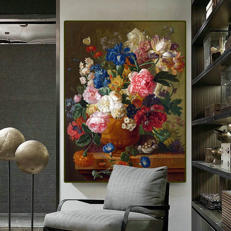 

Classical Flower Paintings European Retro Fruit Wall Art Canvas Print Floral Pictures Artwork for Dining Room Kitchen Home Decor