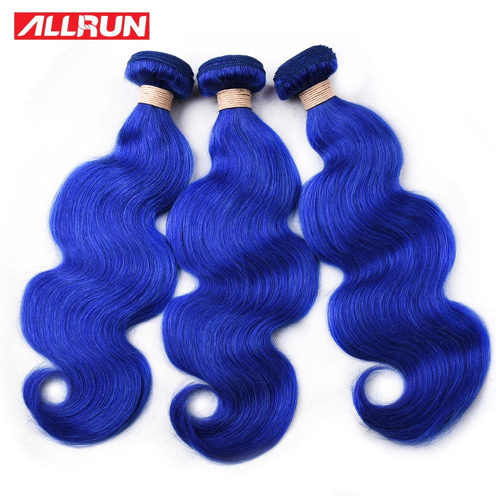 ALLRUN Indian Human Hair Weave Bundles Blue Colorful Hair Body Wave Bundles 1/3/4 Bundles Deal Dyed Bundles Remy Hair Extensions
