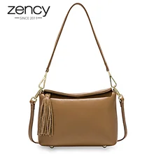 Zency, Новое поступление, абрикосовая женская сумка на плечо, натуральная кожа, сумочка, белая, черная, модная женская сумка через плечо, сумка-тоут
