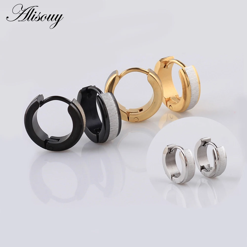 

Alisouy 1 pair 9*4mm Punk Gold Silver Black Stainless Steel Hoop Earrings Huggie Circle Fashion Earrings ear Jewelry unisex type