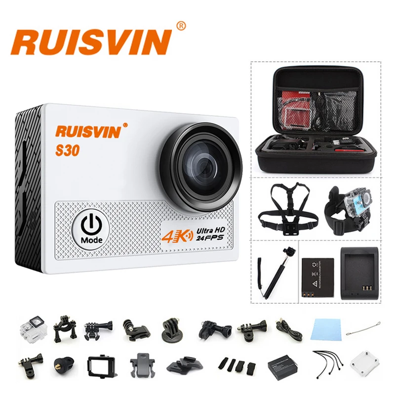 RUISVIN S30 Wi-Fi 4 K 24fps Novatek 96660 2," ЖК-дисплей экшн Камера возможностью погружения на глубину до 30 м для дайвинга Водонепроницаемый Pro Камера со сверхвысоким разрешением Ultra HD Спортивная камера